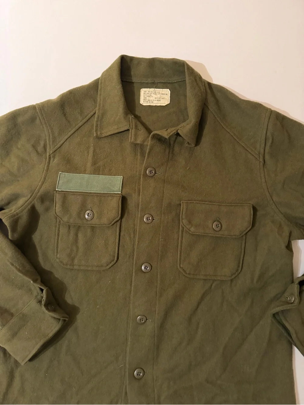 VTG 70s Army Cold Weather Field Shirt Olive Green 108 Wool Blend Jacket Mens L